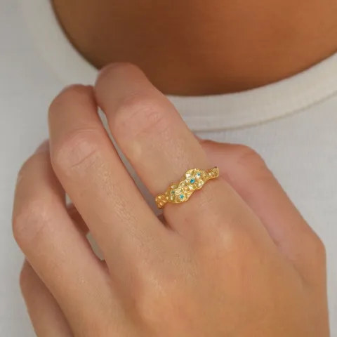 blå zirkon ring i forgyldt sølv