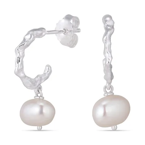 perle halvcreoler i sølv - Lumé Etched