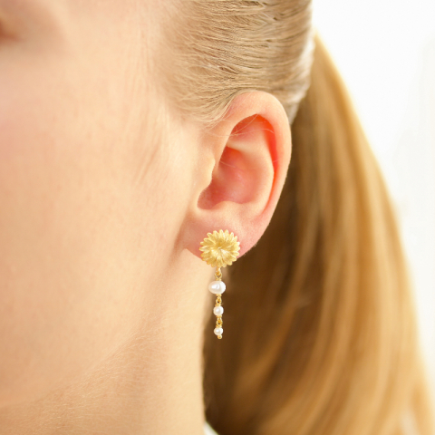 blomster perle kæde øreringe i forgyldt messing - Eliné