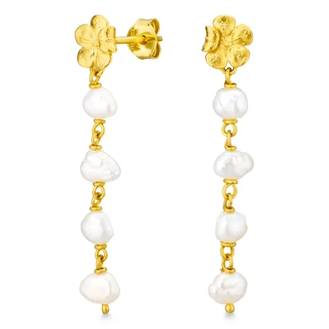 blomster perle kæde øreringe i forgyldt messing - Eliné