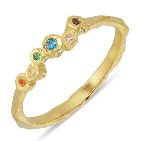 multifarvet zirkon ring i forgyldt messing - Eliné