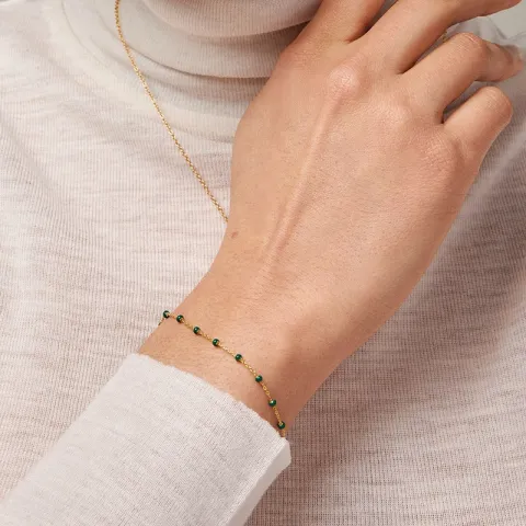 Enamel Lola Petrol Green armbånd i forgyldt sølv grøn emalje