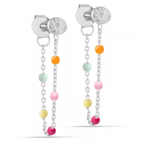Enamel Lola Rainbow kæde øreringe i sølv regnbuefarvet emalje