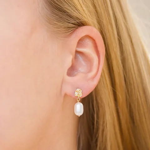 Enamel Poe Pearl perle øreringe i forgyldt sølv