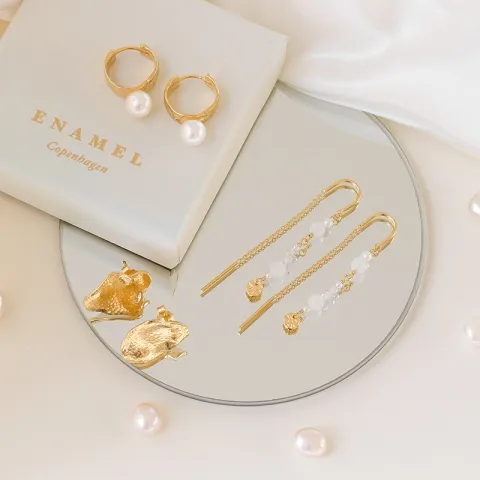Enamel Avaya Pearl creoler i forgyldt sølv