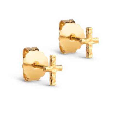 Enamel Protective Cross ørestikker i forgyldt sølv