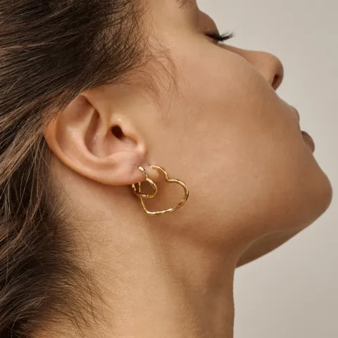 Enamel Organic Heart Medium øreringe i forgyldt sølv