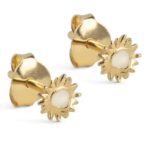 Enamel Mini Sunshine sol Daisy ørestikker i forgyldt sølv