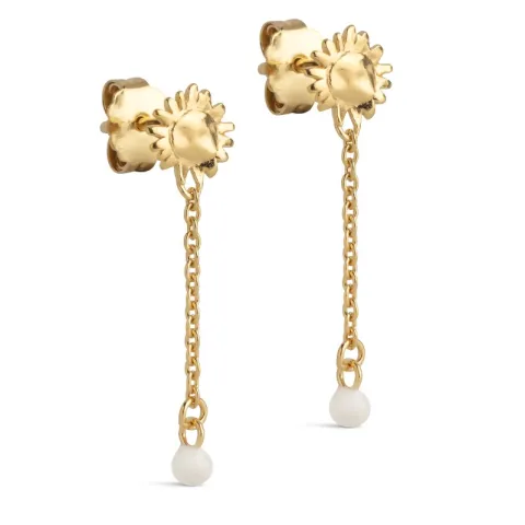 Enamel Sunshine Drop Daisy øreringe i forgyldt sølv hvid emalje