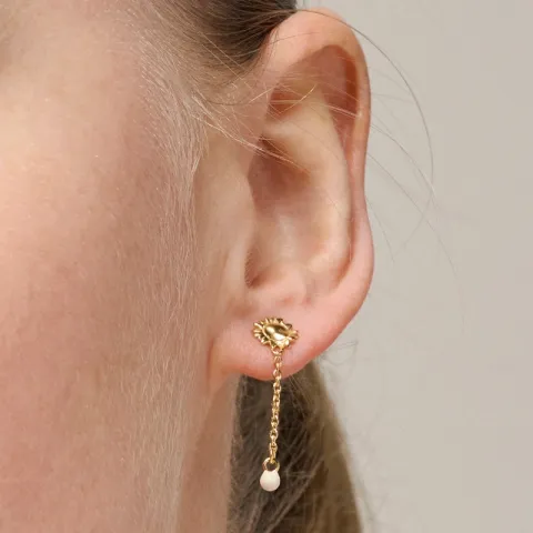 Enamel Sunshine Drop Daisy øreringe i forgyldt sølv hvid emalje