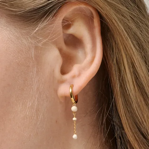 Enamel Lola Bold Daisy creoler i forgyldt sølv hvid emalje