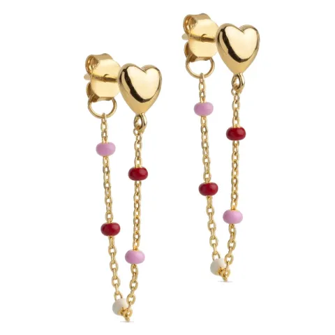 Enamel Lola Heart hjerte Rosie kæde øreringe i forgyldt sølv