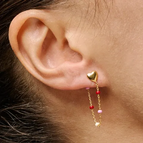 Enamel Lola Heart hjerte Rosie kæde øreringe i forgyldt sølv