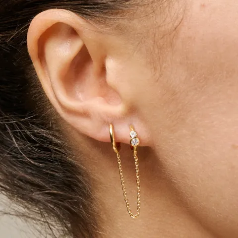 Enamel Nova Chain One Piece kæde øreringe i forgyldt sølv hvid zirkon