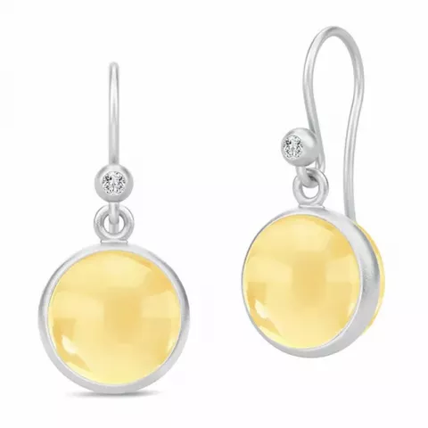 Langt julie sandlau rundt krystal øreringe i satinrhodineret sterlingsølv gule krystaller hvide zirkoner