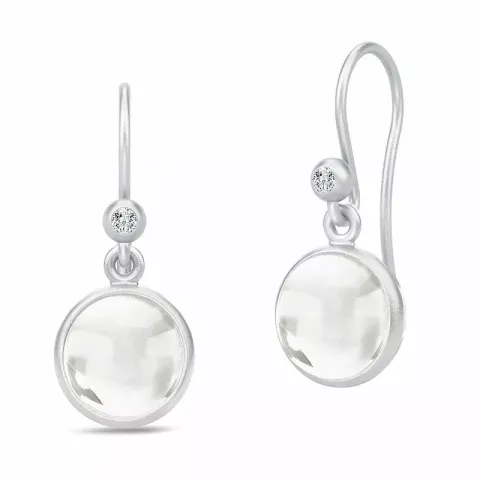 Langt julie sandlau rundt krystaller øreringe i satinrhodineret sterlingsølv hvide krystaller hvide zirkoner