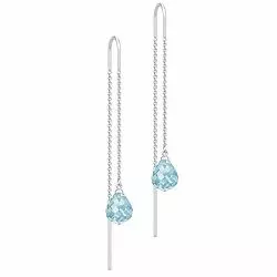 Julie Sandlau lange krystal øreringe i satinrhodineret sterlingsølv blå krystaller