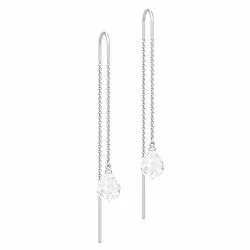 lange Julie Sandlau Evening Dew dråbeformet krystal øreringe i satinrhodineret sterlingsølv hvid krystal