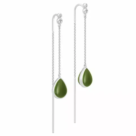 Lange julie sandlau dråbe krystal øreringe i satinrhodineret sterlingsølv grønne krystaller hvide zirkoner