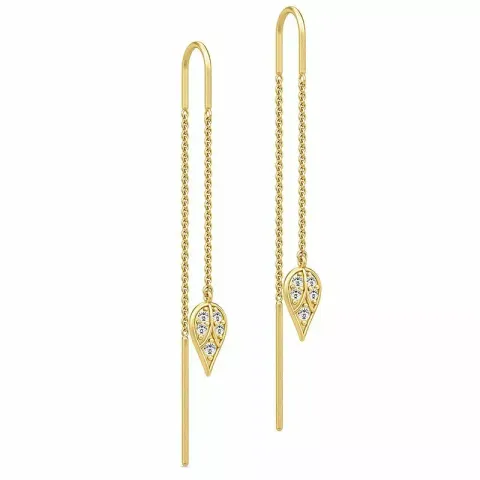 Lange julie sandlau fjer zirkon øreringe i forgyldt sølv hvide zirkoner