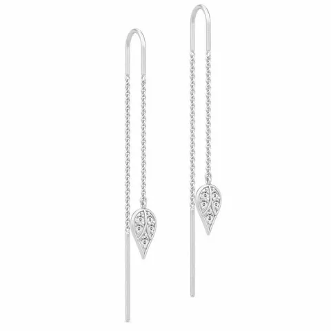Langt julie sandlau fjer zirkon øreringe i satinrhodineret sterlingsølv hvide zirkoner