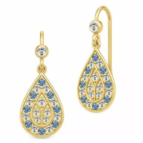 Langt julie sandlau dråbe zirkon øreringe i forgyldt sølv blå zirkon hvid zirkon