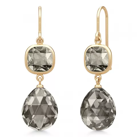 Julie Sandlau sorte krystal øreringe i forgyldt sølv