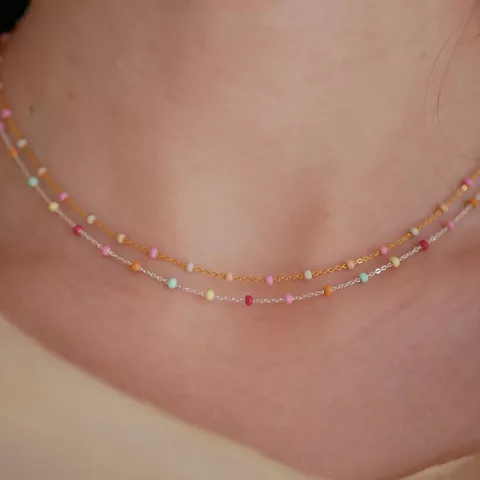 Enamel Lola Rainbow halskæde i sølv regnbuefarvet emalje