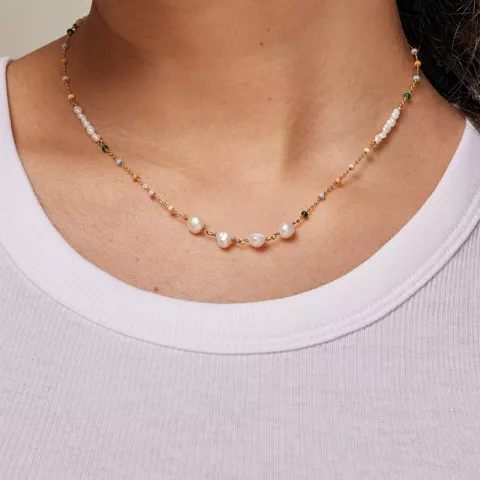 Enamel Lola Perla halskæde i forgyldt sølv multifarvet emalje