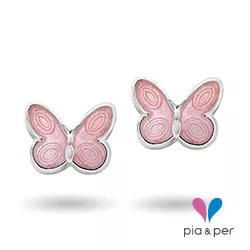 Pia og Per sommerfugl øreringe i sølv lyserød emalje