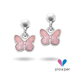 Pia og Per sommerfugl øreringe i sølv lyserød emalje