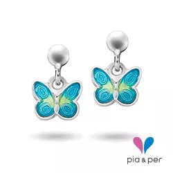 Pia og Per 32000613 sommerfugl øreringe i sølv blå emalje