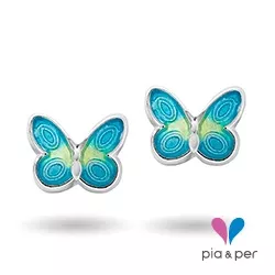 Pia og Per sommerfugl øreringe i sølv blå emalje