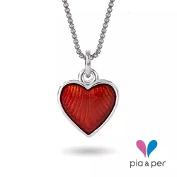 Pia og Per hjerte halskæde i sølv rød emalje