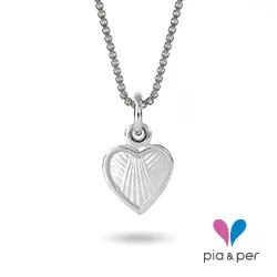 Pia og Per hjerte halskæde i sølv hvid emalje