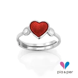 Pia og Per zirkon hjerte ring i sølv rød emalje