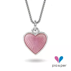 Pia og Per hjerte halskæde i sølv lyserød emalje