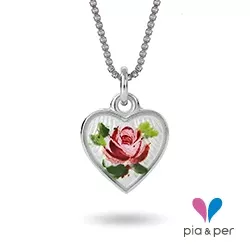 Pia og Per hjerte halskæde i sølv hvid emalje lyserød emalje grøn emalje