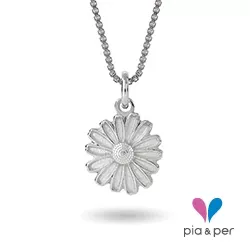 10 mm Pia og Per marguerit halskæde i sølv hvid emalje