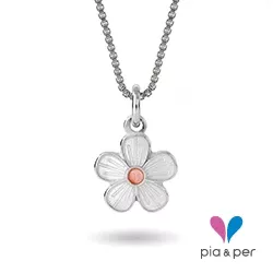 Pia og Per blomst halskæde i sølv hvid emalje lyserød emalje