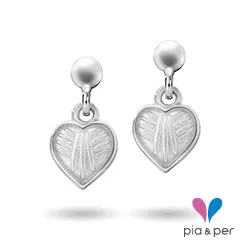 Pia og Per hjerte øreringe i sølv hvid emalje