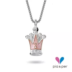 Pia og Per krone halskæde i sølv lyserød emalje