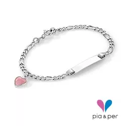 Pia og Per hjerte armbånd i sølv lyserød emalje