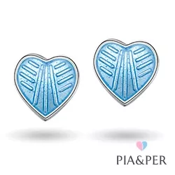Pia og Per hjerte øreringe i sølv blå emalje