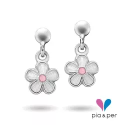 Pia og Per blomst øreringe i sølv hvid emalje