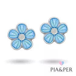 Pia og Per blomst øreringe i sølv blå emalje