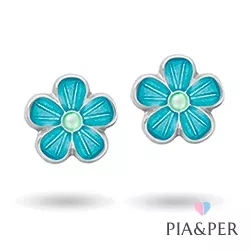 Pia og Per blomst øreringe i sølv blå emalje