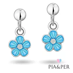 Pia og Per blomst øreringe i sølv blå emalje gul emalje