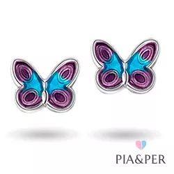 Pia og Per sommerfugl øreringe i sølv lilla emalje