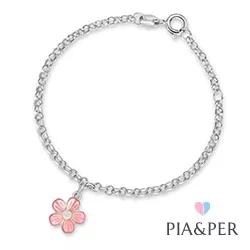 Pia og Per blomst armbånd i sølv lyserød emalje hvid emalje